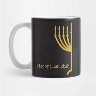 Happy Hanukkah greeting with Golden Menorah illustration on Black background Mug